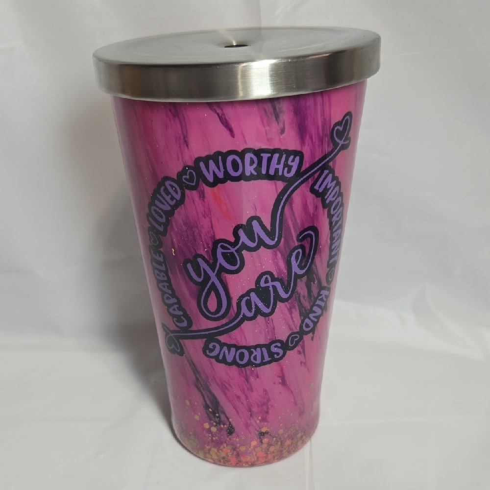 18oz Stainless Steel Pink Tumbler - Glow In The Dark